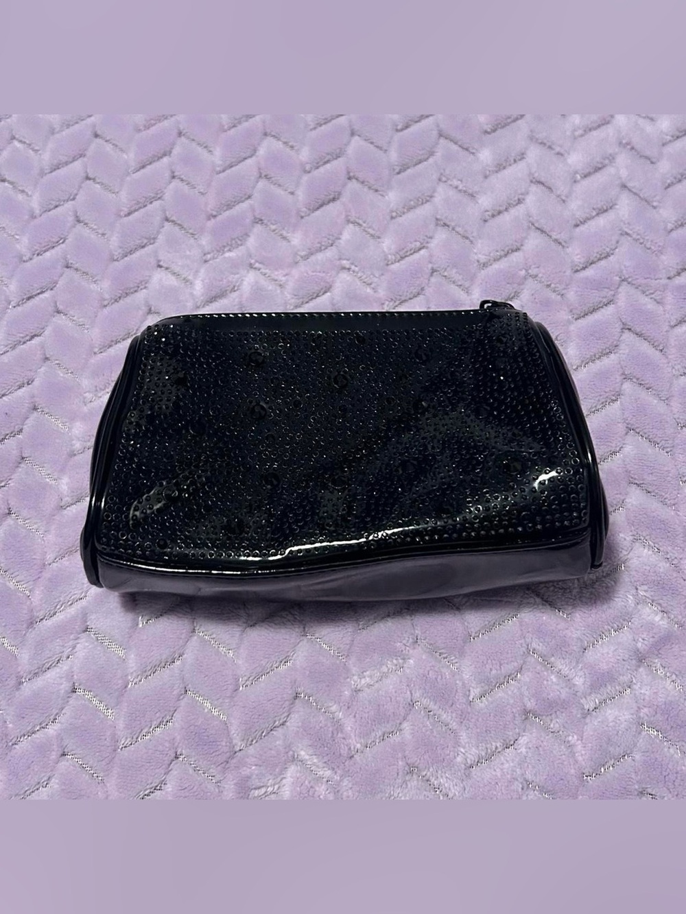Steve Madden Black Rhinestone Makeup Bag | Sparkly Vintage Rhinestone Useful